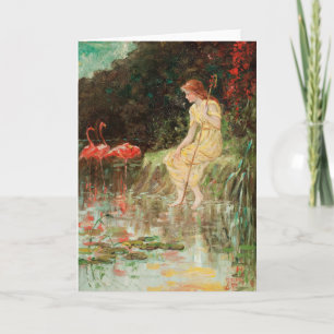 Maiden with Flamingos   Frederick Stuart Church Card