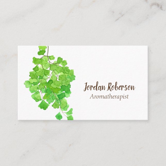 Maidenhair Fern Plant Watercolor Green Business Card (Front)