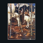 Maidens on White Horses Vertical Postcard<br><div class="desc">"Maiden on White Horse" from the Arabian Nights stories. Illustration by Edmund Dulac,  a French children's book illustrator from the Golden Age of Illustration.</div>