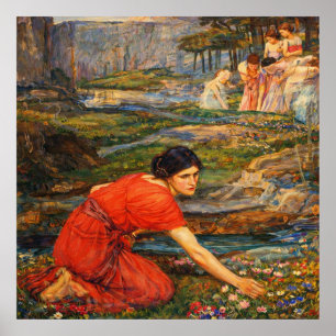Maidens picking Flowers by a Stream by Waterhouse Poster