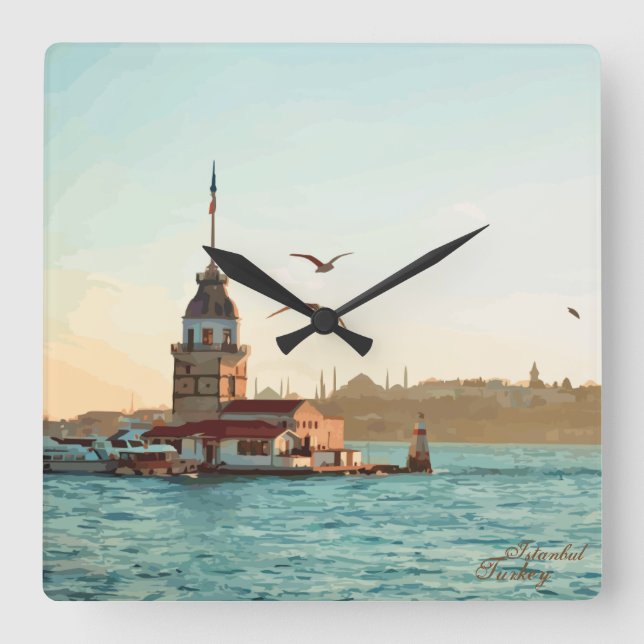 Maiden's Tower Illustration Square Wall Clock (Front)