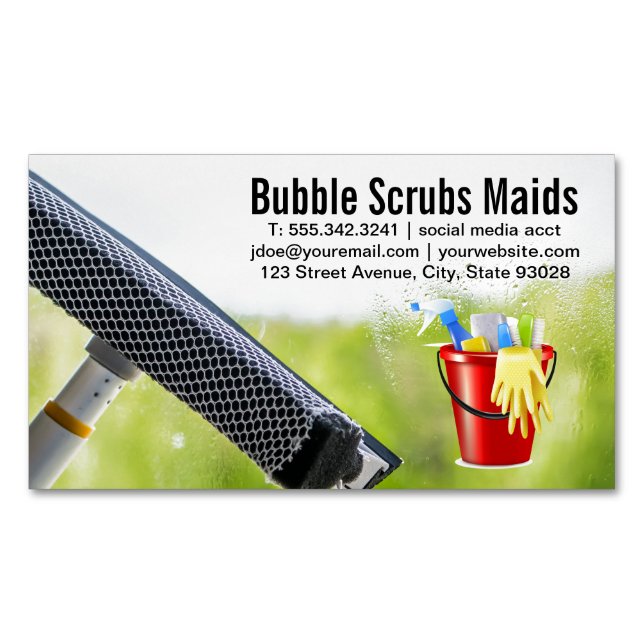 Maids | Squeegee Cleaning Window Magnetic Business Card (Front)
