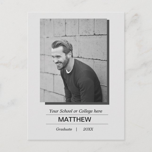 MaIe Graduation Party Invitation Black White Postcard (Front)