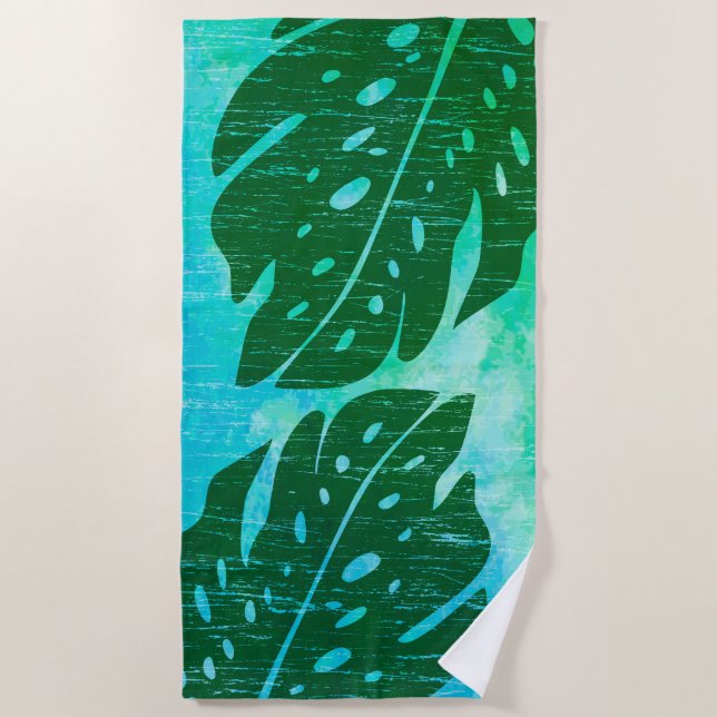 Maikai Hawaiian Monstera Leaf Tie-Dye Blend Green Beach Towel (Front)