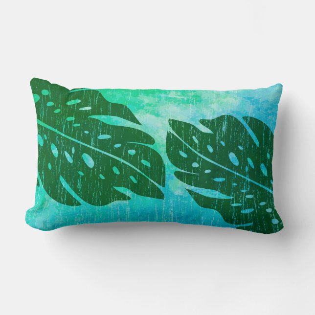 Maikai Hawaiian Monstera Leaf Tie-Dye Blend Lumbar Cushion (Front)