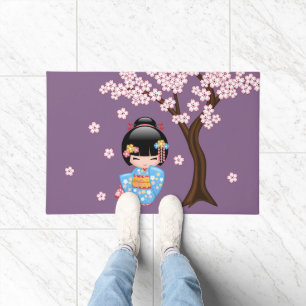 Maiko Kokeshi Doll - Blue Kimono Geisha Girl Doormat