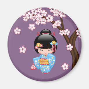 Maiko Kokeshi Doll - Blue Kimono Geisha Girl Magnet