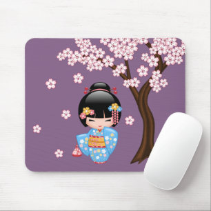 Maiko Kokeshi Doll - Blue Kimono Geisha Girl Mouse Mat