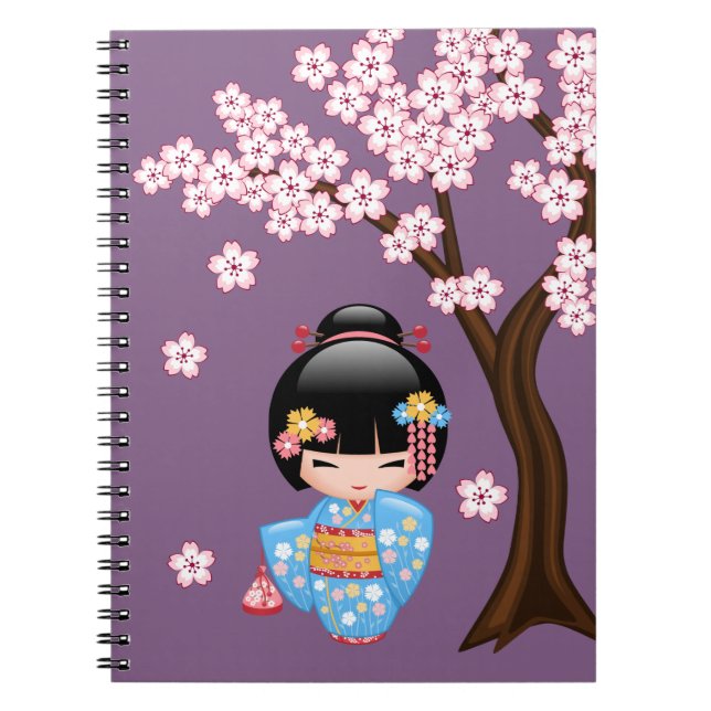 Maiko Kokeshi Doll - Blue Kimono Geisha Girl Notebook (Front)