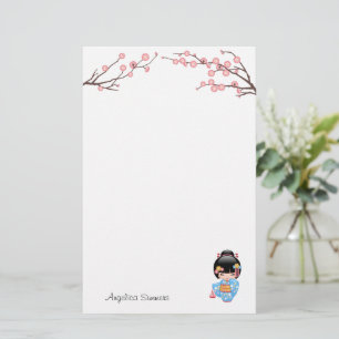 Maiko Kokeshi Doll - Blue Kimono Geisha Girl Stationery