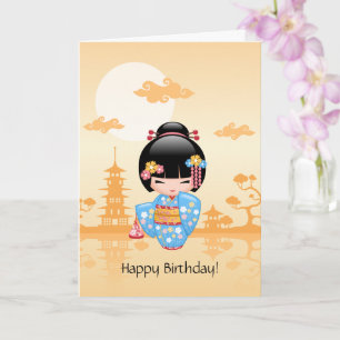 Maiko Kokeshi Doll - Cute Geisha Birthday Card