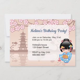 Maiko Kokeshi Doll - Cute Geisha Birthday Party Invitation