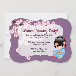 Maiko Kokeshi Doll - Cute Geisha Birthday Party Invitation