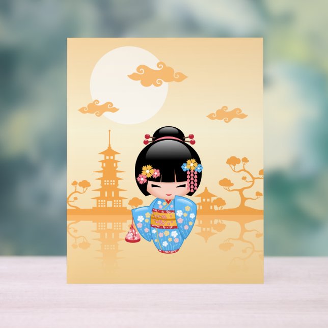 Maiko Kokeshi Doll Cute Geisha Girl Yellow Acrylic Sign (Neutral)