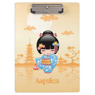 Maiko Kokeshi Doll Cute Geisha Girl Yellow Clipboard