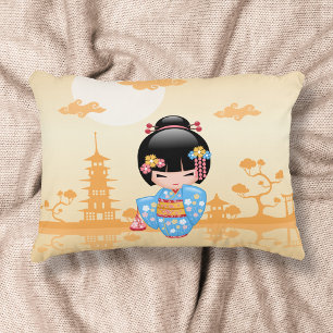 Maiko Kokeshi Doll Cute Geisha Girl Yellow Decorative Cushion