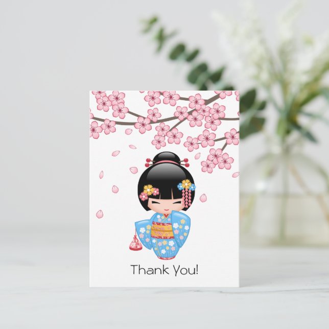 Maiko Kokeshi Doll - Cute Geisha Thank You Postcard (Standing Front)