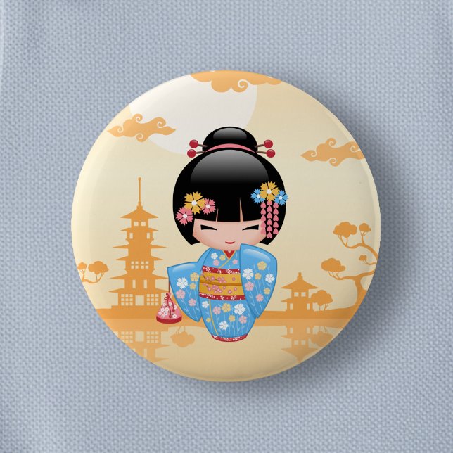 Maiko Kokeshi Doll - Cute Japanese Geisha Girl 6 Cm Round Badge (Creator Uploaded)