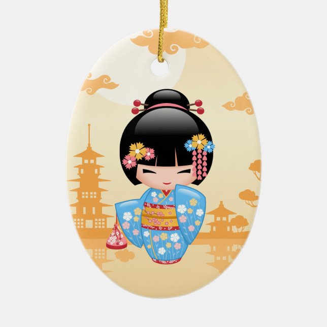 Maiko Kokeshi Doll - Cute Japanese Geisha Girl Ceramic Tree Decoration (Front)