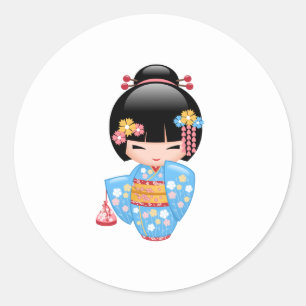 Maiko Kokeshi Doll - Cute Japanese Geisha Girl Classic Round Sticker