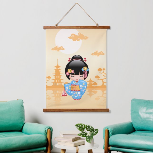 Maiko Kokeshi Doll - Cute Japanese Geisha Girl Hanging Tapestry (Living Room)