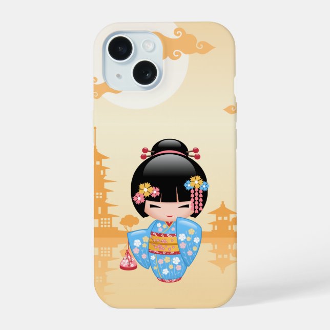 Maiko Kokeshi Doll - Cute Japanese Geisha Girl iPhone 15 Case (Back)