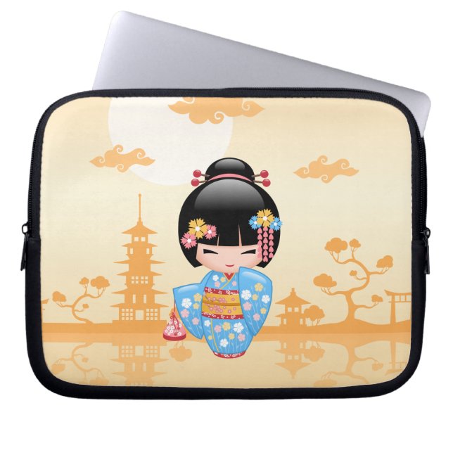 Maiko Kokeshi Doll - Cute Japanese Geisha Girl Laptop Sleeve (Front)