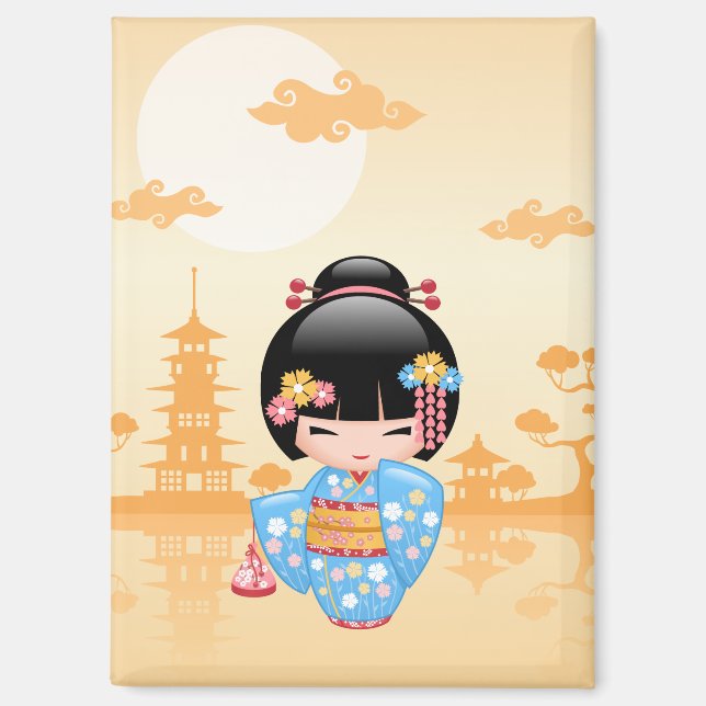 Maiko Kokeshi Doll - Cute Japanese Geisha Girl Magnet (Front)
