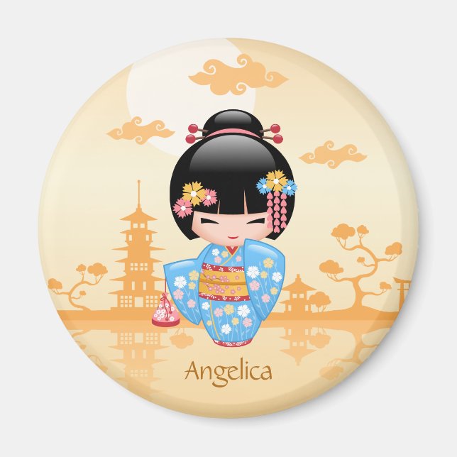 Maiko Kokeshi Doll - Cute Japanese Geisha Girl Magnet (Front)