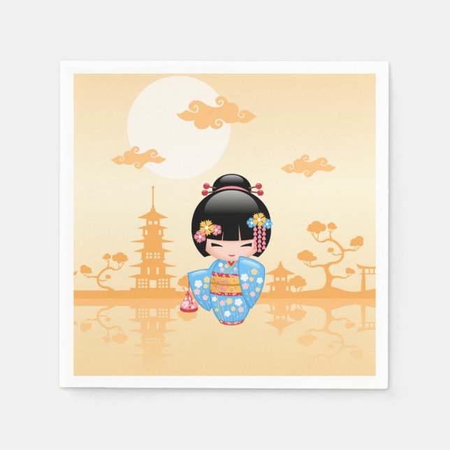 Maiko Kokeshi Doll - Cute Japanese Geisha Girl Napkin (Front)