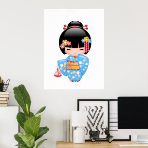 Maiko Kokeshi Doll - Cute Japanese Geisha Girl Poster