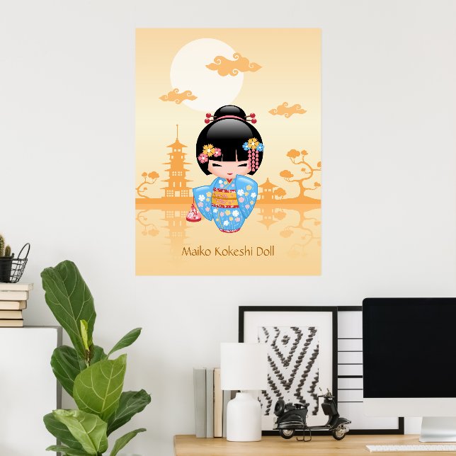 Maiko Kokeshi Doll - Cute Japanese Geisha Girl Poster (Home Office)