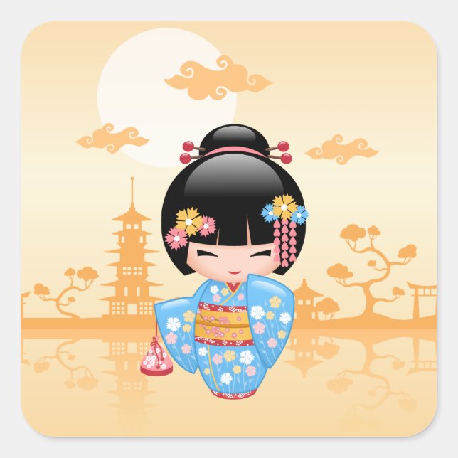Maiko Kokeshi Doll - Cute Japanese Geisha Girl Square Sticker (Front)