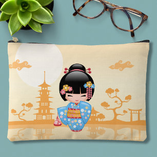 Maiko Kokeshi Doll Cute Japanese Geisha Yellow Accessory Pouch