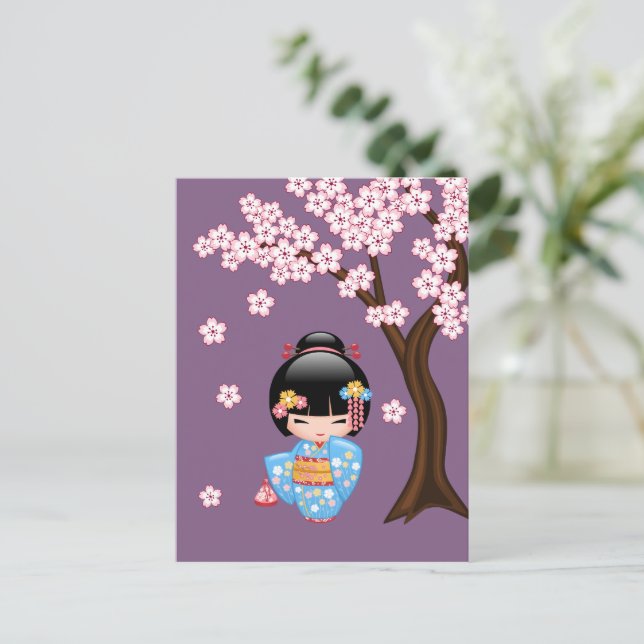 Maiko Kokeshi Doll - Geisha You are Welcome Postcard (Standing Front)