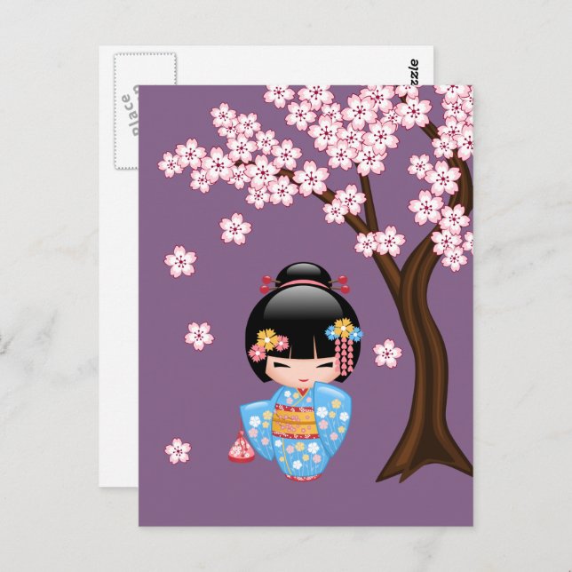 Maiko Kokeshi Doll - Geisha You are Welcome Postcard (Front/Back)