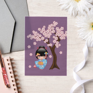 Maiko Kokeshi Purple Kimono Geisha Girl Insert Vellum Invitations