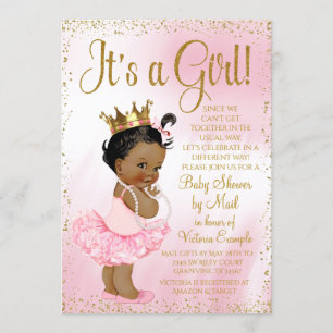 Mail Baby Shower Pink Gold African Princess Tutu Invitation