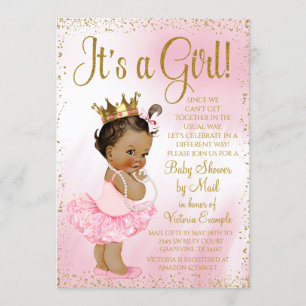Mail Baby Shower Pink Gold Ethnic Princess Tutu Invitation
