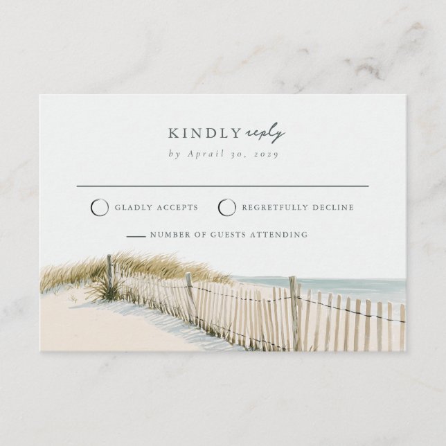 Mail Back Cape Cod Dune Coast Wedding RSVP Card  (Front)