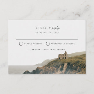 Mail Back Irish Coast Cliff Ruin Wedding RSVP Card