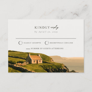 Mail Back Moss Green Ochre Irish Wedding RSVP Card