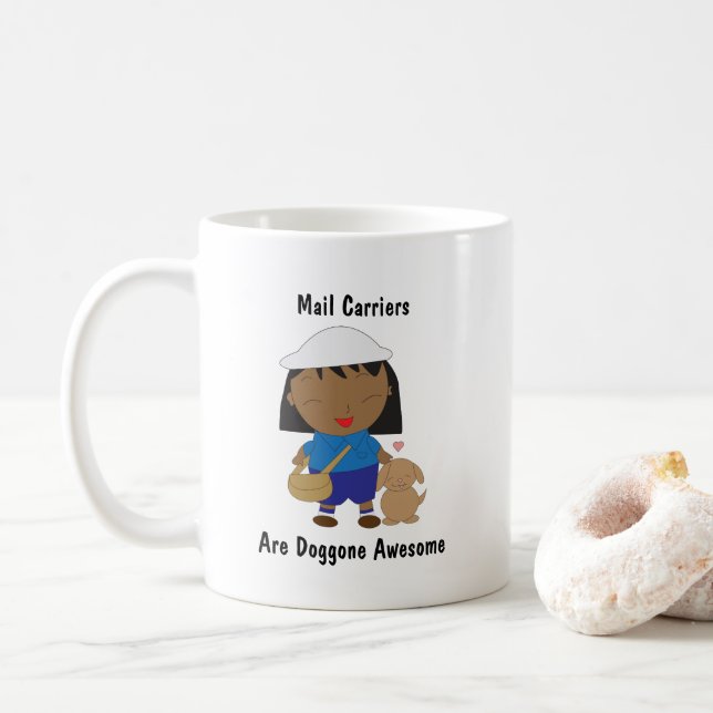 Mail Carrier Black Female Personalise Coffee Mug (With Donut)