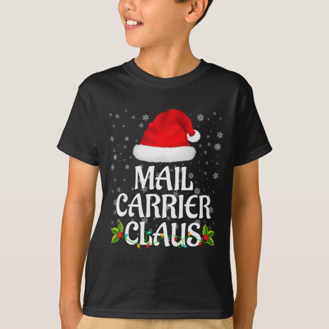 Mail Carrier Claus Christmas Lights Pajama Family  T-Shirt (Front)