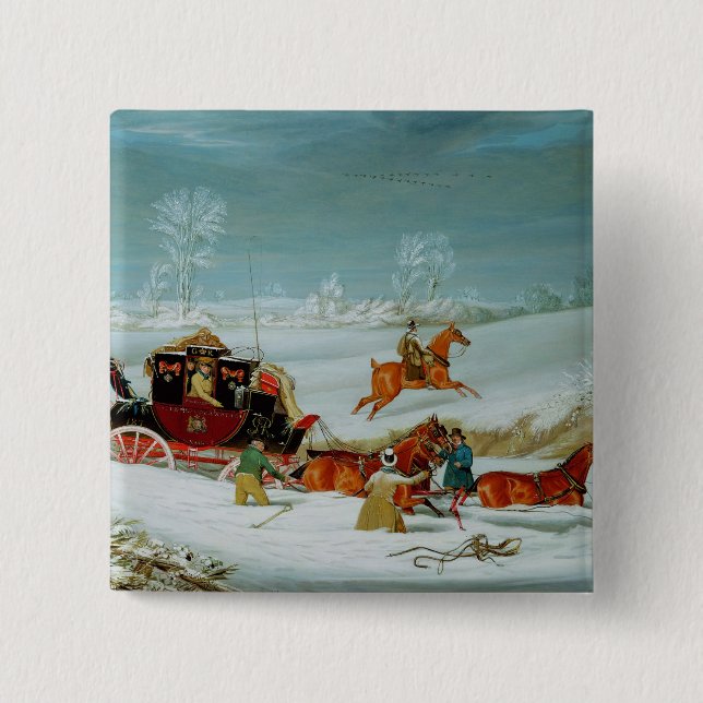 Mail Coach in the Snow 15 Cm Square Badge (Front)