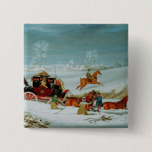 Mail Coach in the Snow 15 Cm Square Badge
