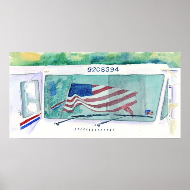 Mail Postal Truck and Flag Print (Front)