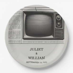 Mail Vintage Pays Old Retro Newspaper Wedding Paper Plate