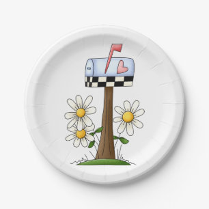 Mailbox And Daisies Paper Plate