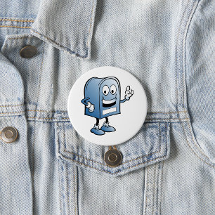 Mailbox Mascot Happy Blue Postal Character 7.5 Cm Round Badge